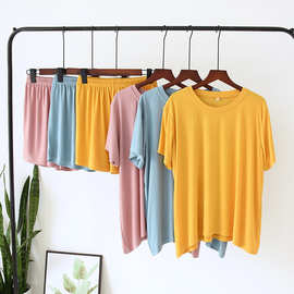 莫代尔睡衣女夏季薄款短袖短裤两件套大码随心裁家居服简约
