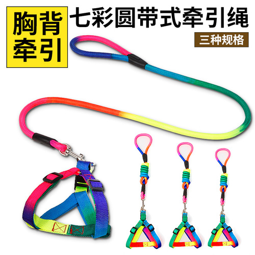 Colorful nylon round rope chest and back dog leash wholesale pet supplies dog rope pet leash