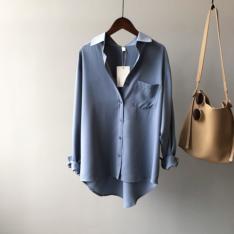 Yan doble camisa para mujer 2024 primavera nuevo coreano elegante color sólido simple elegante camisa de manga larga solapa para mujer 0895
