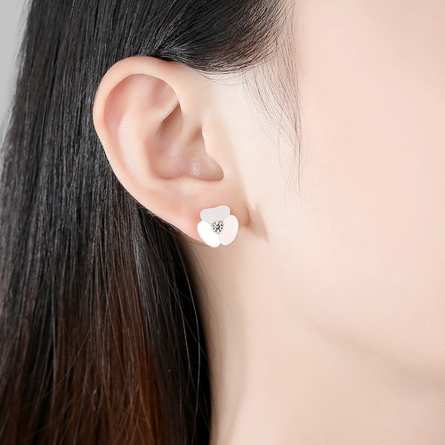 PAG&MAG Retro Earrings Silver Needle S925 Tremella Earrings Zircon Mother-of-pearl Garland Korean Style Sweet Lady Jewelry