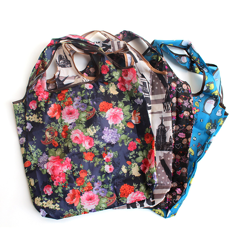 Bolso de compras de supermercado mediano de dibujos animados bolso verde bolso de moda bolso de compras plegable Portátil Bolsa de nylon impermeable image 5