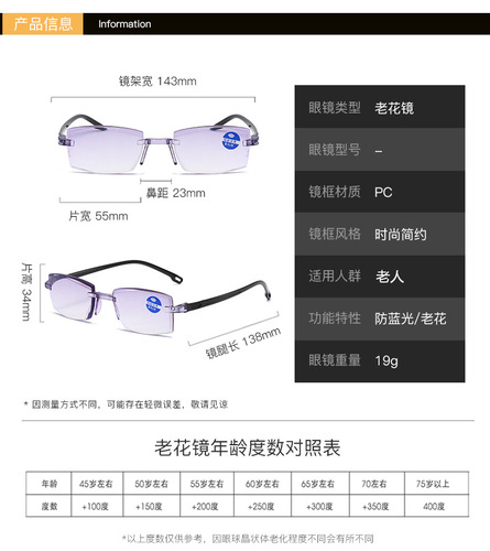 Roving street stall supply source high-definition anti-blue light single edge reading glasses smart zoom reading glasses