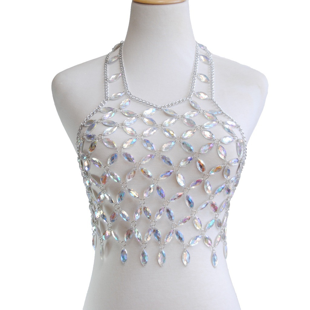 Europeo y americano transfronterizo nuevos accesorios de moda multi-capa colgante collar colorido acrílico chaleco cuerpo ropa cadena