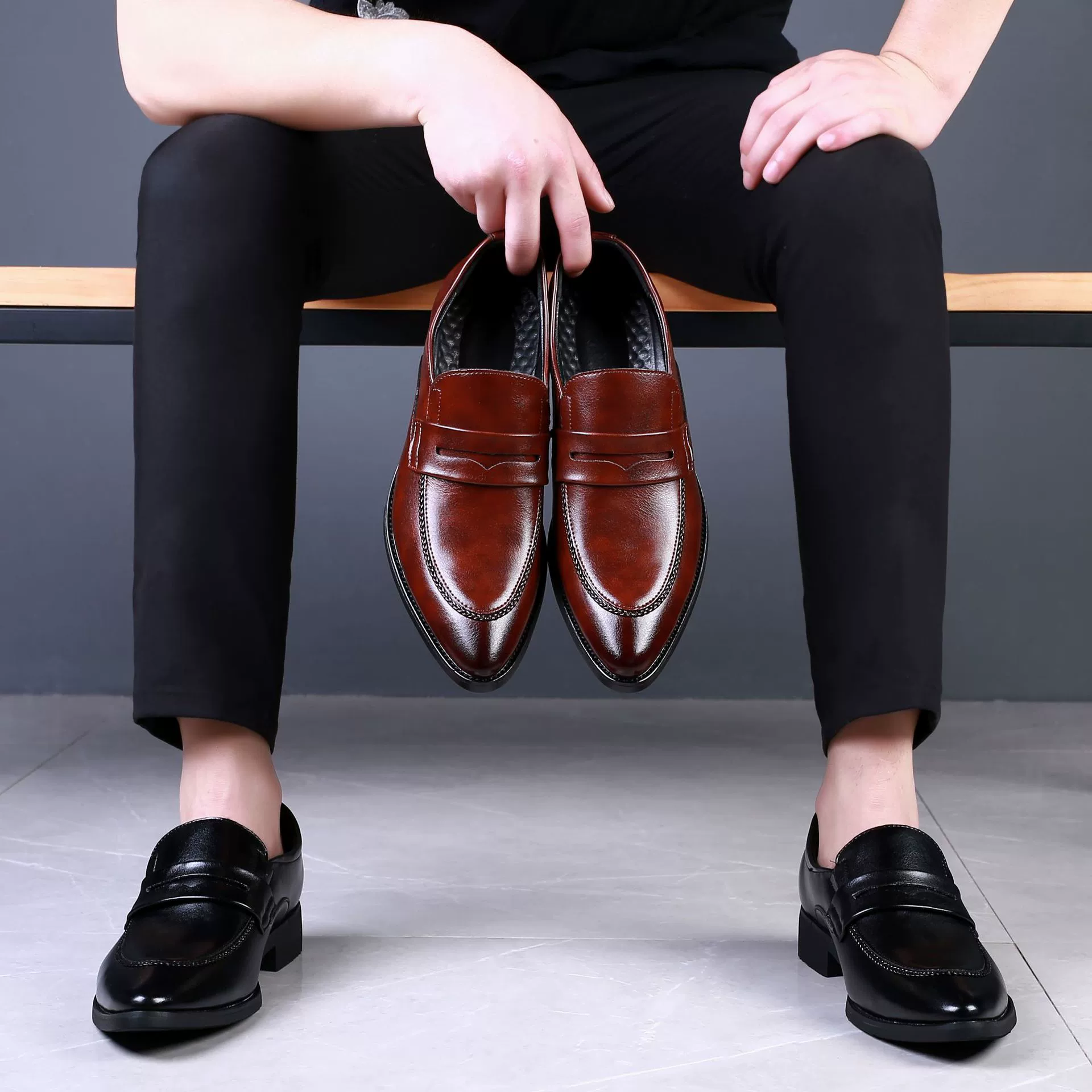Деловая Мужская официальная обувь с острым носком без шнуровки, кожаные туфли с острым носком, мужская деловая официальная одежда, мужская обувь больших размеров 218