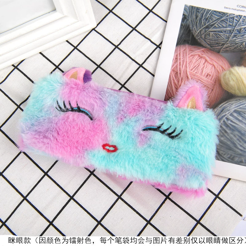 Plush pencil case for elementary school students, stationery, storage bag, for import, kitten, wholesale