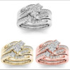 Golden ring, zirconium, set, wish, 18 carat, European style, micro incrustation, 3 piece set