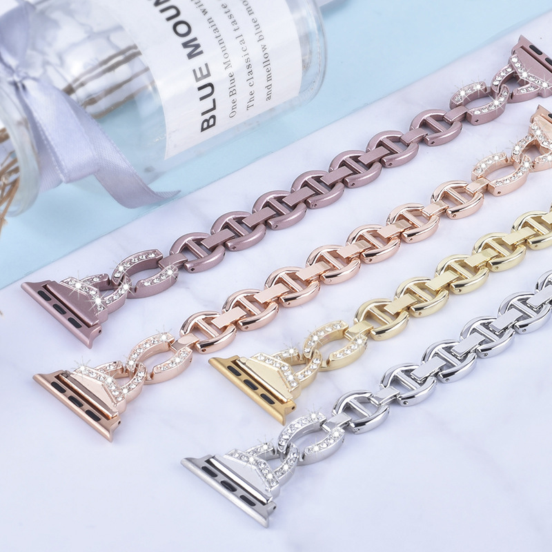 Suitable for Apple Watch 1 2 3 4 5 metal stainless steel strap vo strap rhinestone light luxury Girl