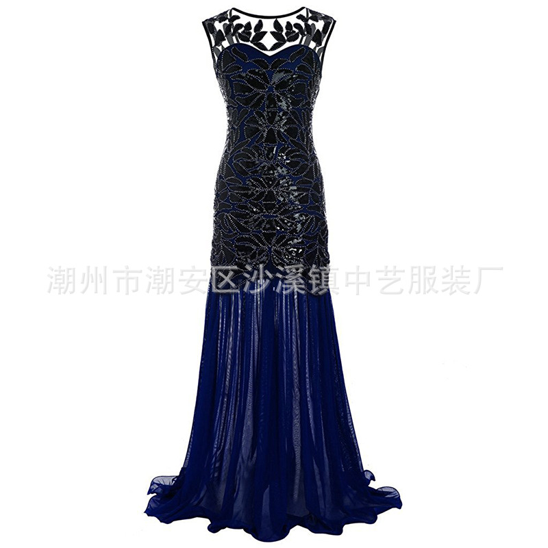 1920 transfronteriza de las mujeres vestido de Amazon AliExpress Plus tamaño vestido de bola vintage vestido de lentejuelas largo para el banquete