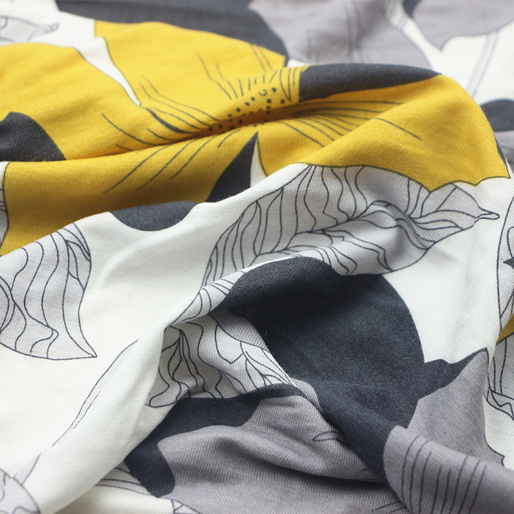 印花竹纤维汗布内衣面料针织纬编竹纤维氨纶弹力活性印花单面汗布