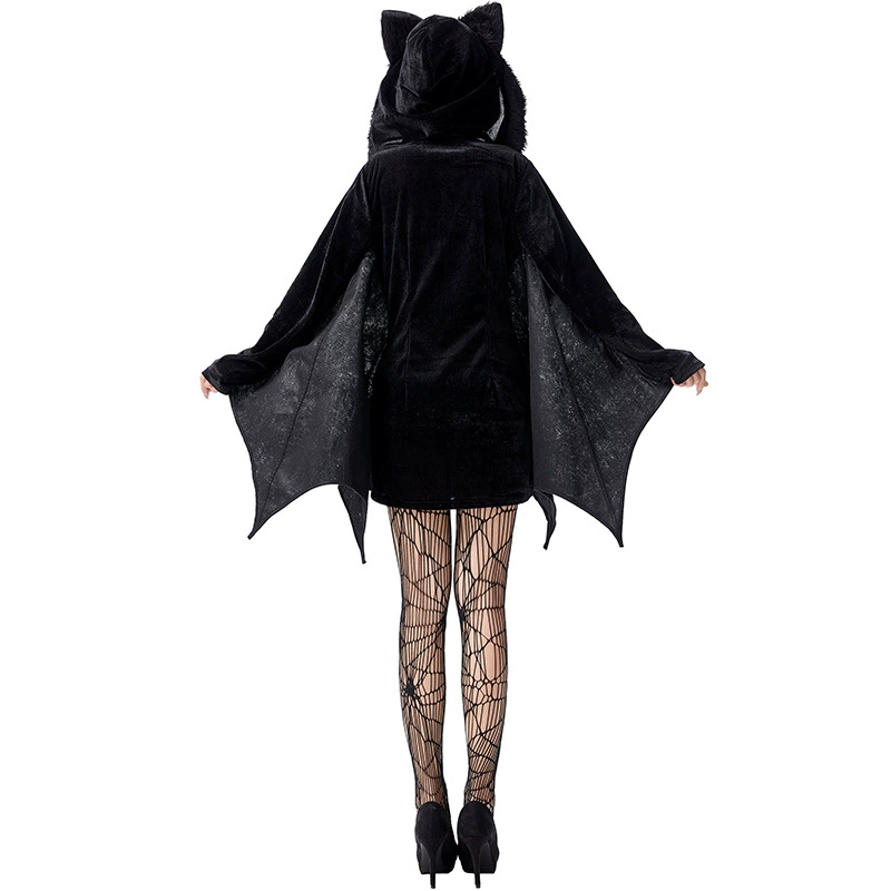 Hooded Bat Cape Dress, Women's Punk Halloween Cosplay, One Size, Lace/Black Options