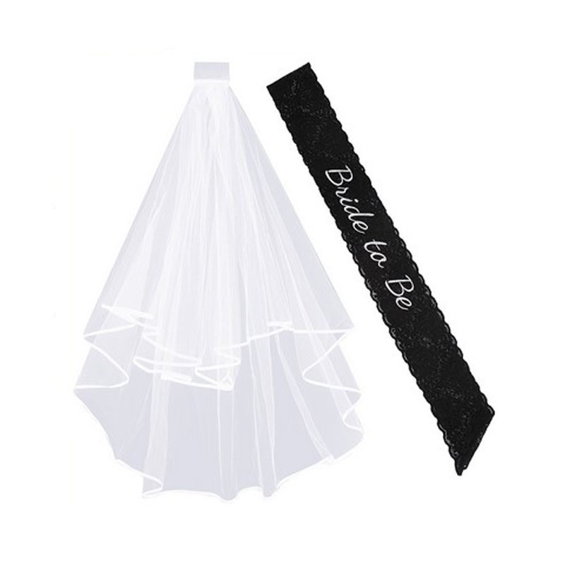 Velo nupcial Novia a ser correa de hombro de encaje cinturón ceremonial de dos piezas traje de fiesta individual