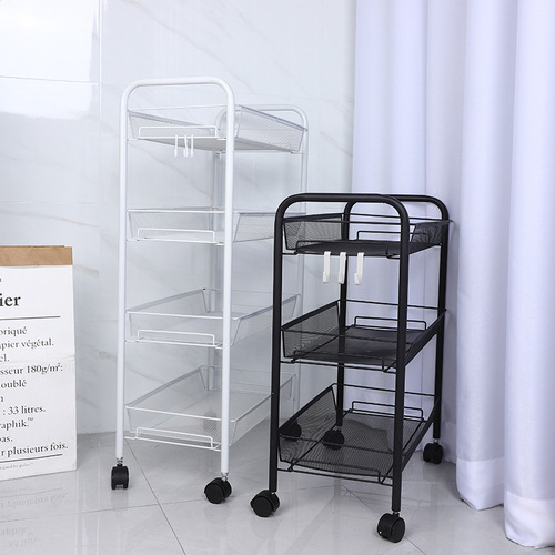 Iron wire movable cart living room storage rack organization shelf with wheels drop-down kitchen storage rack for distribution