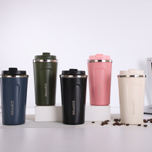 不锈钢咖啡杯coffee马克杯翻盖水杯定 制logo双层真空保温杯定制