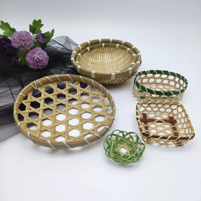 工厂直销批发点心盘水果篮日韩料理餐具摆件工艺品手工竹编托盘