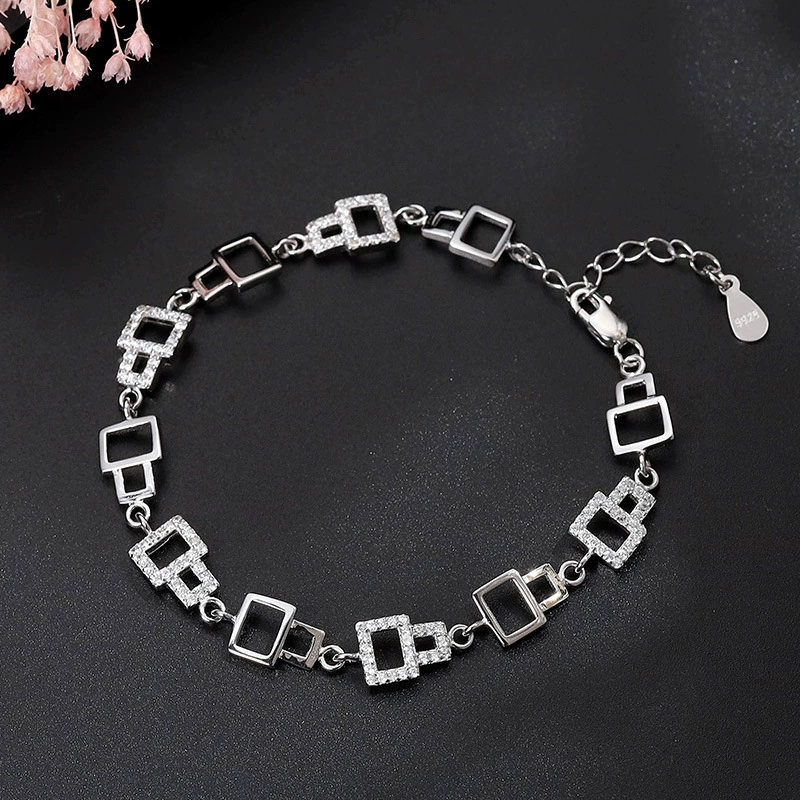 宸琪 Square fashionable bracelet, small design jewelry, accessory, silver 925 sample, Korean style, light luxury style