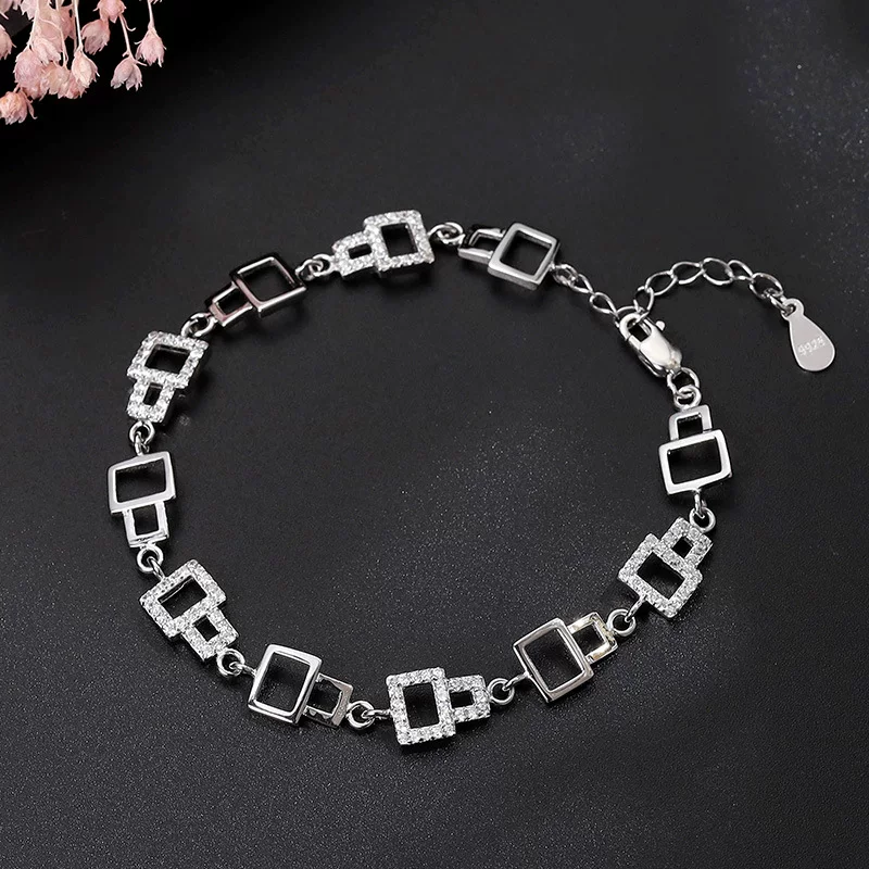 宸琪 Square fashionable bracelet, small design jewelry, accessory, silver 925 sample, Korean style, light luxury style