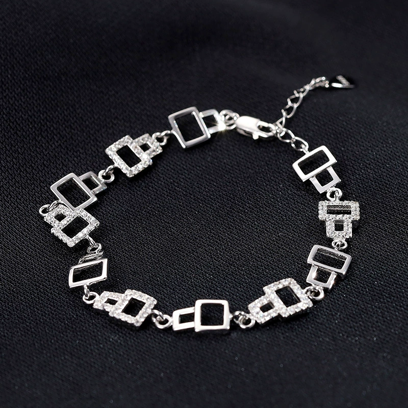 宸琪 Square fashionable bracelet, small design jewelry, accessory, silver 925 sample, Korean style, light luxury style