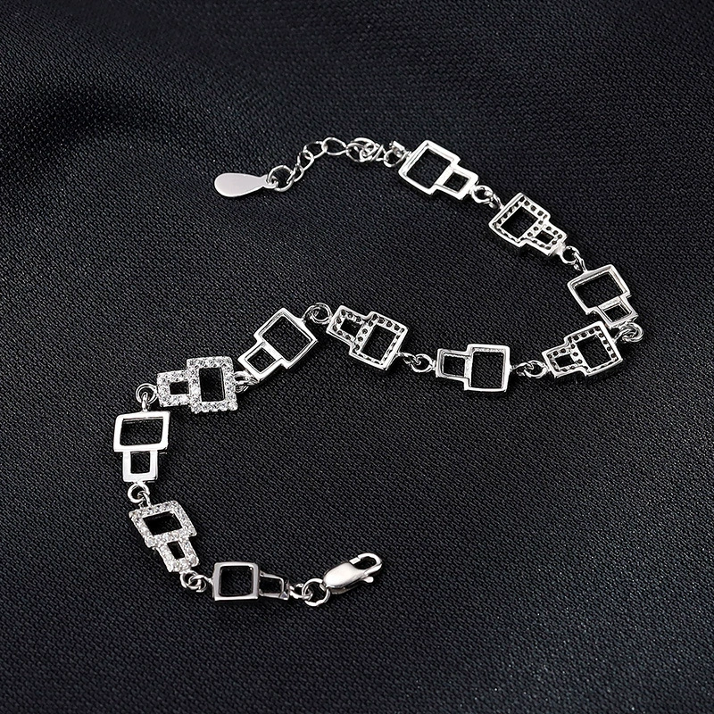 宸琪 Square fashionable bracelet, small design jewelry, accessory, silver 925 sample, Korean style, light luxury style