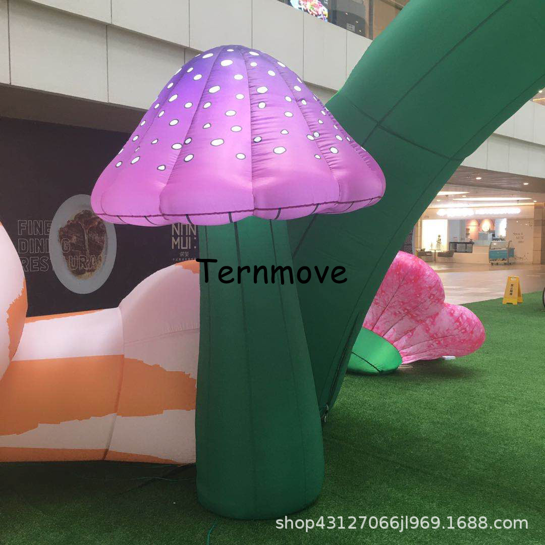 商场美陈展览落地灯光仿真蘑菇场地蘑菇装饰布置灯光仿真充气蘑菇