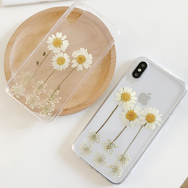 Hyun-a Hyun Same Style Daisy Suitable for Apple iphone15 Huawei Real Flower Mobile Phone Case Stall Glue Dropping Protective Case