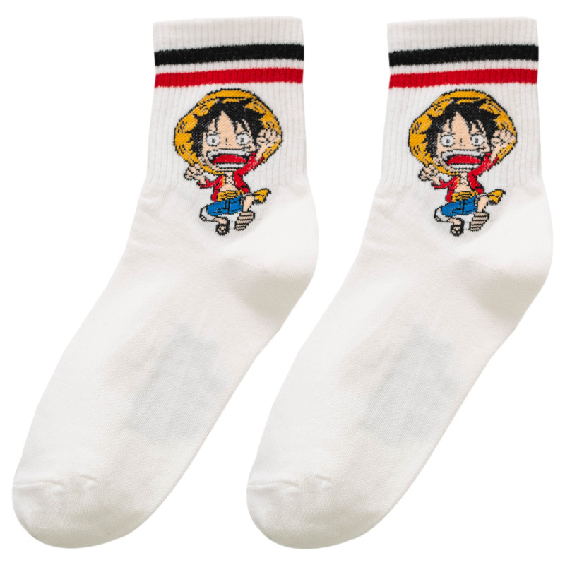 Primavera y verano nuevos calcetines de algodón para mujer Dibujos animados Luffy Qiao Ba calcetines a media pierna calcetines de algodón a rayas Calcetines de estilo japonés moda