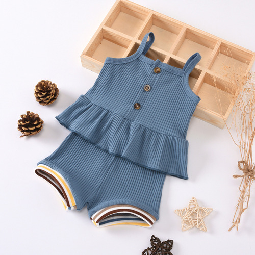 2024 Cross-border Baby and Toddler Set GL2027# Pit Bar Bodysuit with Small Dress + Ribbed Shorts Fashion Set