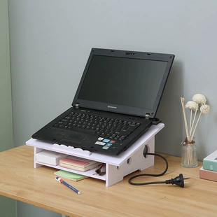 Laptop Stand Riser with Storage Shelf and Cable Hole, Adjustable Elevation for Home Office