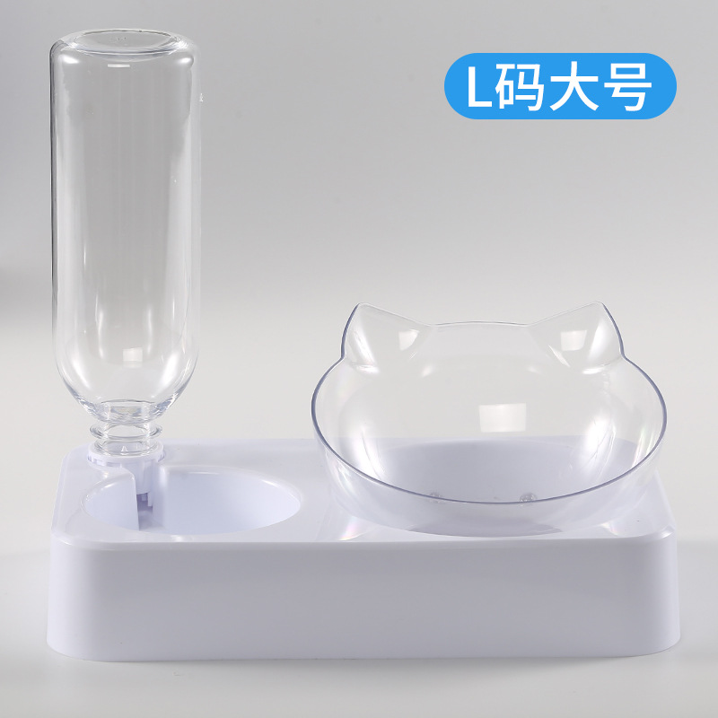 Bebederos para mascotas de dos tazones, tazones para gatos, agua y comida, una olla de alimentación para gatos y perros, olla de arroz anti-volteo, suministros de plástico para mascotas