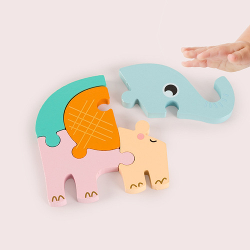 3D three-dimensional puzzle wooden small puzzle children's wooden cartoon animal three-dimensional puzzle educational kindergarten toy