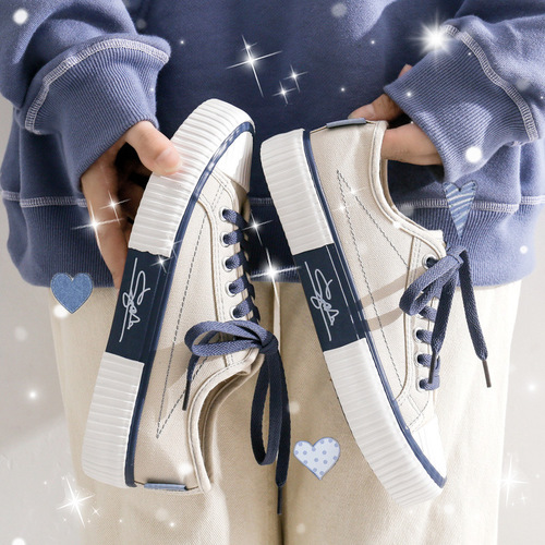 2024 Spring New Canvas Shoes Men's Shoes Korean Style Trendy Couple Biscuit Shoes Men's Casual Shoes Wholesale Cross-Border
