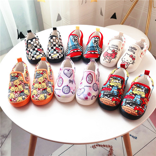 Island country daily single spring and autumn new one-legged children's canvas shoes children's baby shoes sneakers cartoon boys and girls shoes