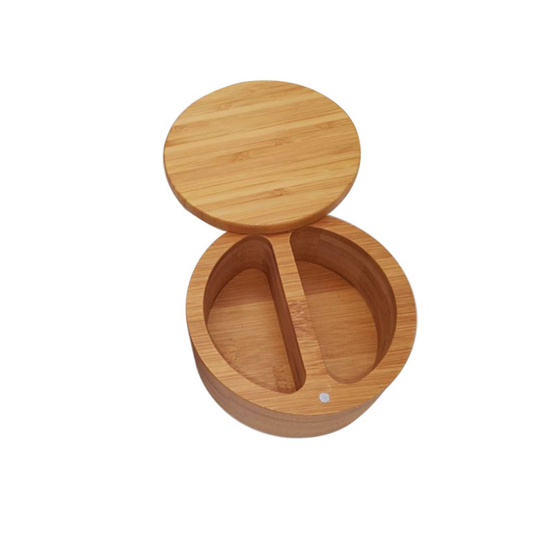 Tarro de sal de bambú transfronterizo suministros de cocina Tarro de condimento de bambú con cuchara Caja de condimento de bambú en stock Estante de especias