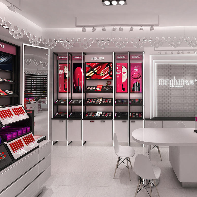 新款双面木烤漆美妆柜台 商场时尚面膜口红香水彩妆化妆品柜台