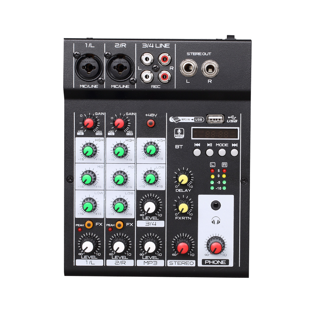 sound console混音器金属外壳充电宝供电两用4路小型调音台mixer