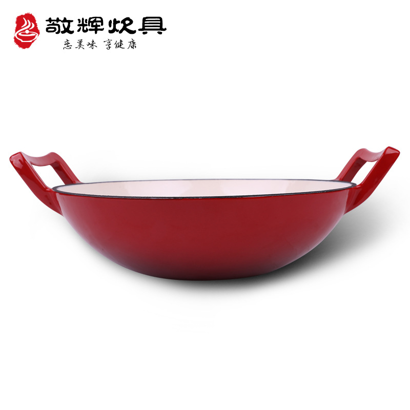 라이브 상품 주철 에나멜 레드 바 이노 럴 돼지 철 웍 웍 냄비 밥솥 가스 스토브 콘센트 30cm