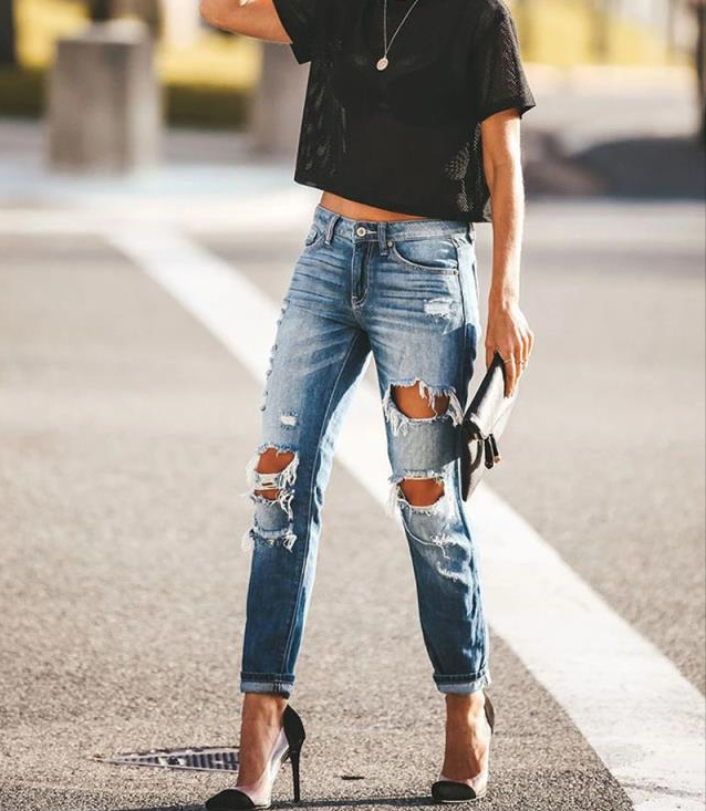 Jeans ajustados rotos para mujer, comercio exterior europeo y americano, Wish.com, AliExpress, Amazon, eBay
