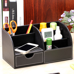 Desktop office storage box organizer business card box household organizer box with drawer creative leather pen holder manufacturer