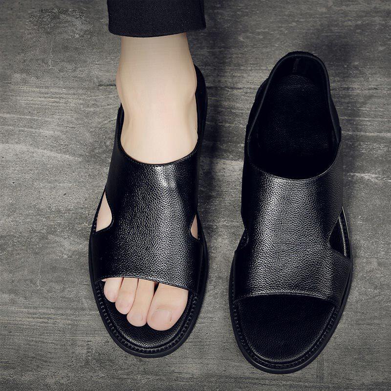Dép sandal nam quai La Mã đế mềm chống trơn trượt đi biển — Màu đen