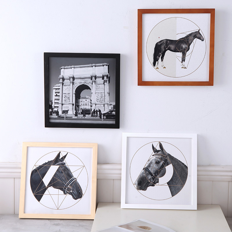 Custom solid wood photo frame wall hanging square picture frame wholesale simple decorative wood puzzle picture frame logo printing