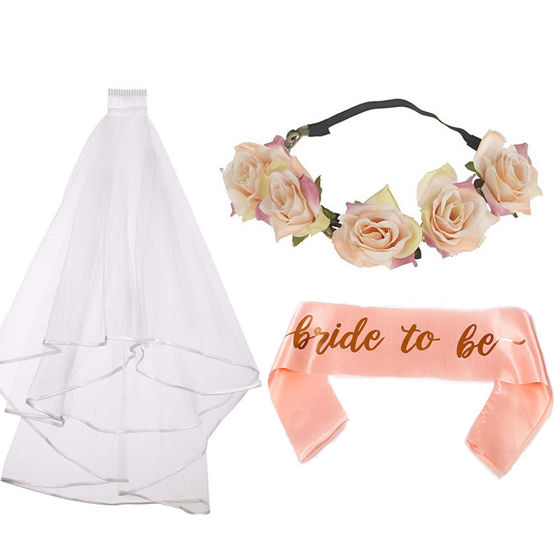 Bachelor Party novia de oro rosa para ser correa de hombro banda ceremonial nupcial de dos piezas corona diadema