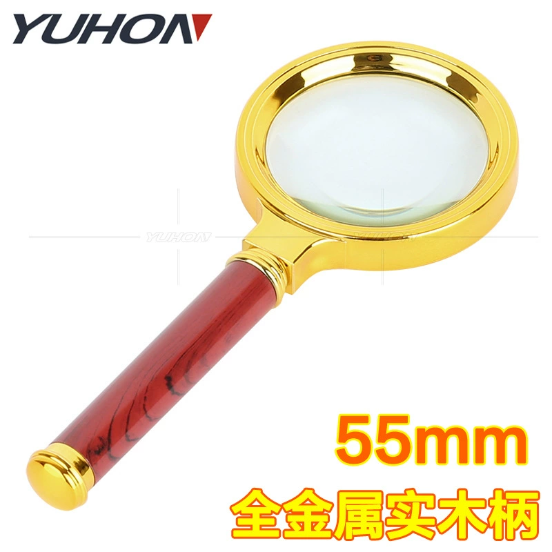 Заводская поставка цельнометаллическая позолоченная желтая Лупа с ручкой из цельного дерева ремесла Ретро чтение книги расширение зеркало