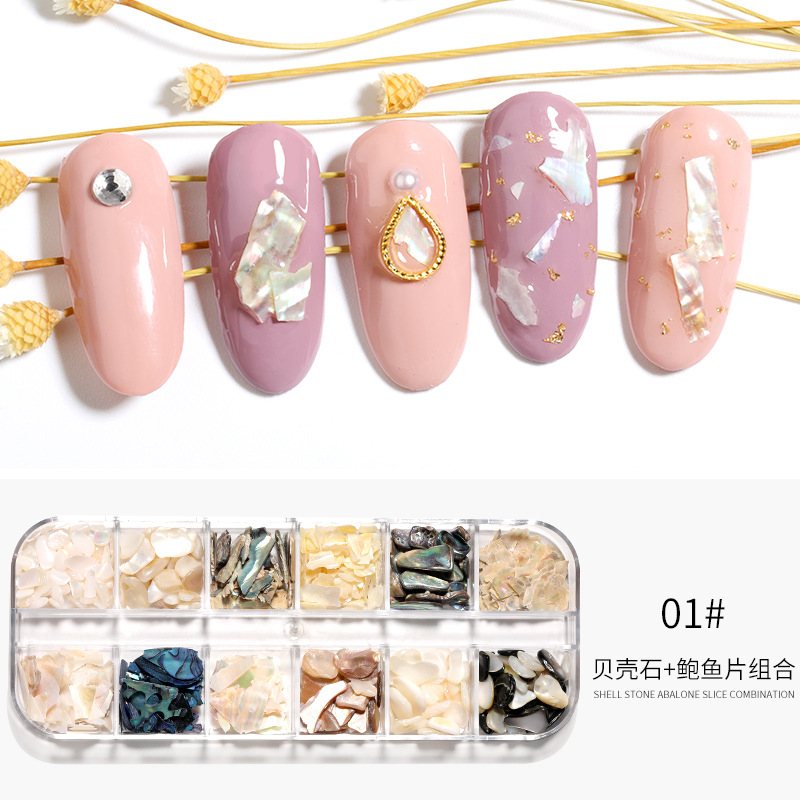 Transfronterizo japonés en línea celebridad ins estilo mezclado ultrafino fragmento de abulón Shell Perla remache manicura pieza de concha joyería