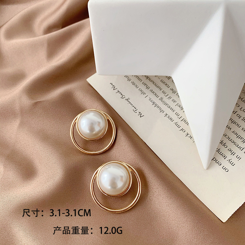 Pearl Earrings, Geometric Round Earrings, Korean Dongdaemun Earrings, Simple Ear Clips, Elegant and Suitable for Commuting