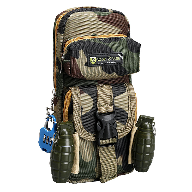 Lezhiyuan camuflaje cremallera lápiz caso masculino de la escuela primaria y secundaria estudiantes de pollo lápiz caso niños multi-capa lápiz bolsa de una sola pieza de entrega