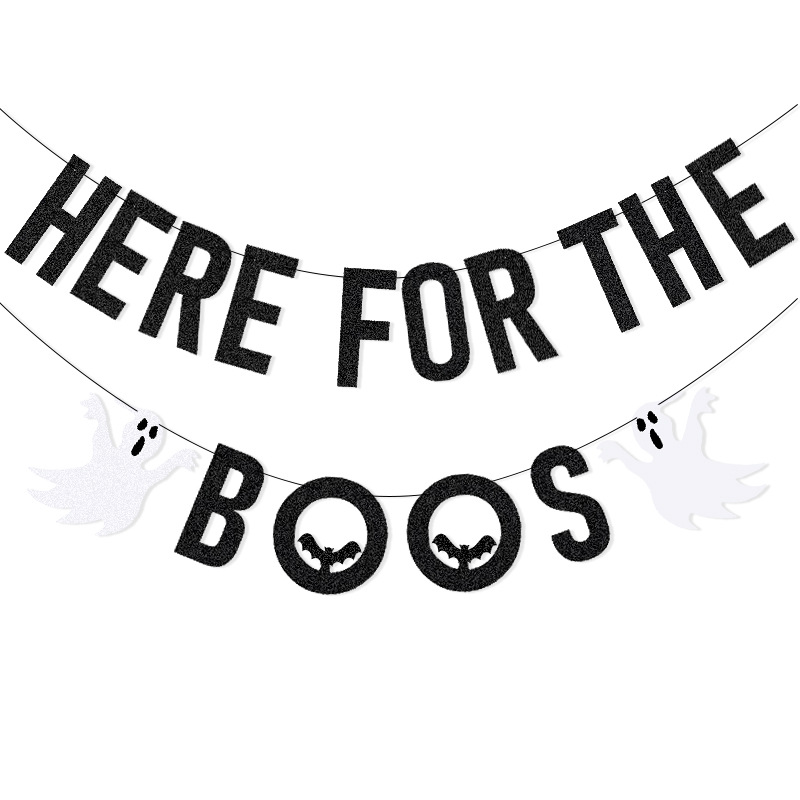 Fiesta transfronteriza tira banderas diseño decoración de Halloween AQUÍ PARA EL BOOS Bat Letters tira banderas