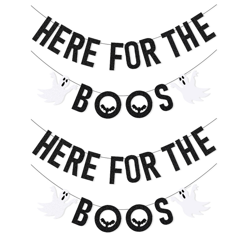 Fiesta transfronteriza tira banderas diseño decoración de Halloween AQUÍ PARA EL BOOS Bat Letters tira banderas