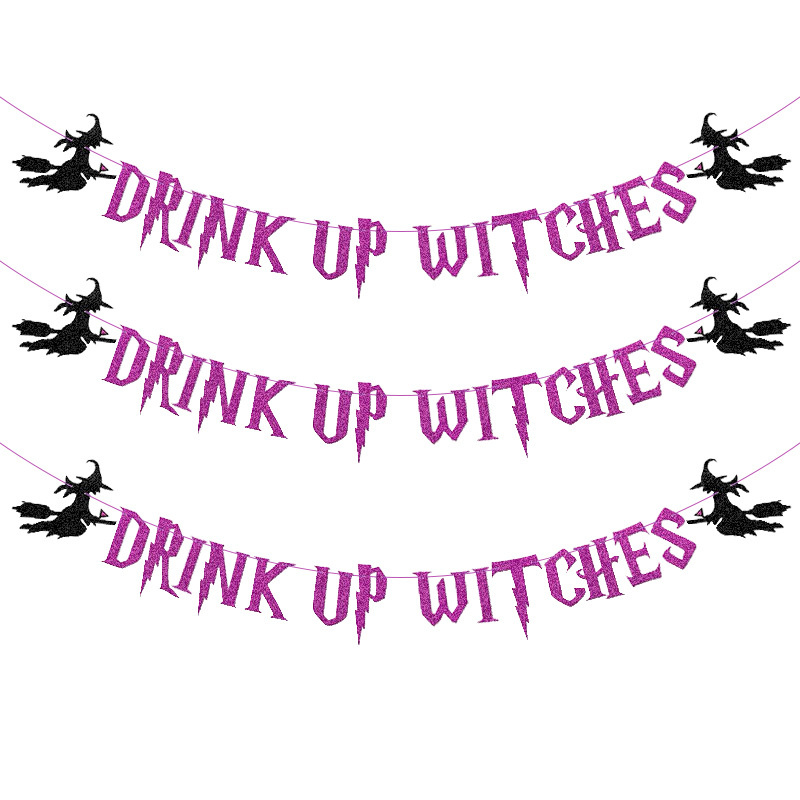 Decoración del partido cadena bandera bruja beber brujas Purple Glitter tire flor Halloween fiesta tire bandera