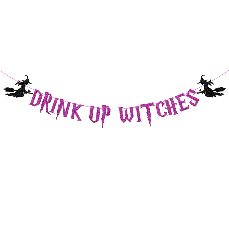 Decoración del partido cadena bandera bruja beber brujas Purple Glitter tire flor Halloween fiesta tire bandera