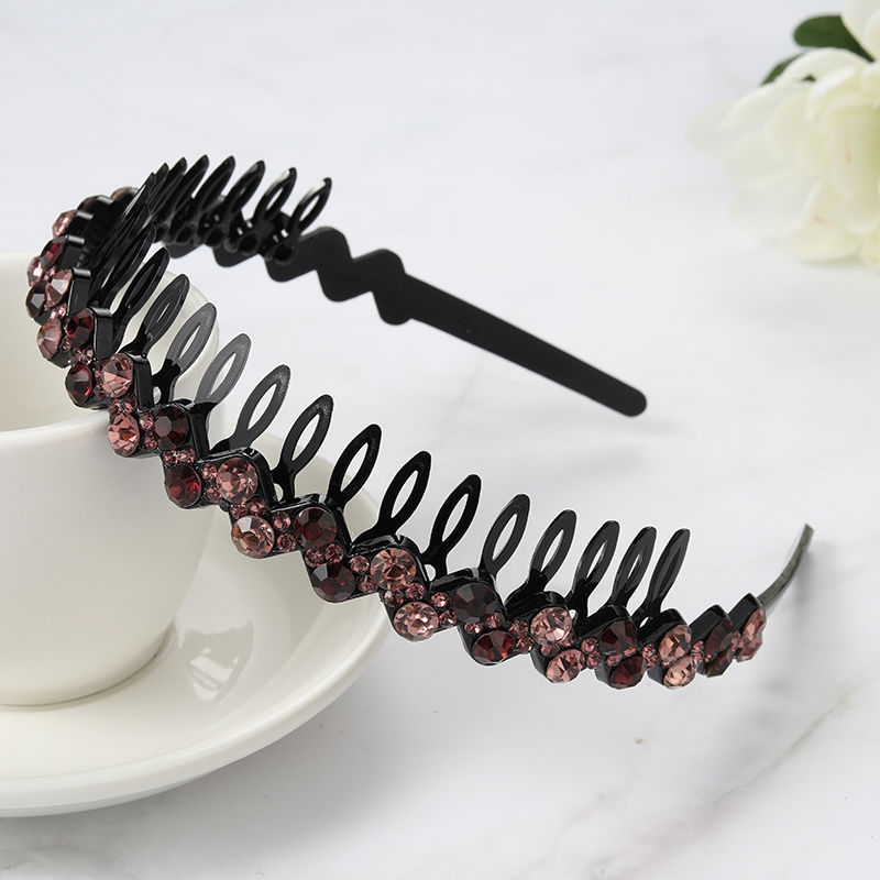 Venta al por mayor celebridad de internet dentado antideslizante diadema banda de pelo horquilla de las mujeres clip de pelo tocado de las mujeres todo partido rhinestone pelo presionando anillo de pelo