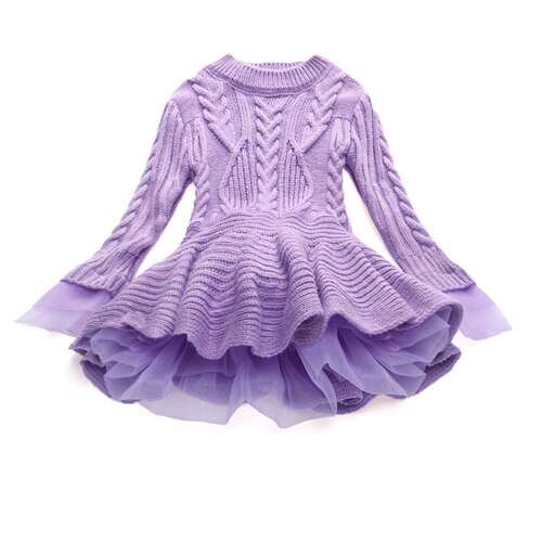  European and American autumn and winter fashion children's clothing knitted long-sleeved princess dress sweater skirt factory direct sales 